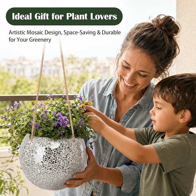 Hanging Planter Mosaic Garden Pot Small Flower Pot for Indoor Plant Disco Ball Hanging Planter with Drainage Sliver