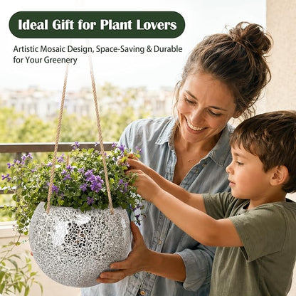 Hanging Planter Mosaic Garden Pot Small Flower Pot for Indoor Plant Disco Ball Hanging Planter with Drainage Sliver