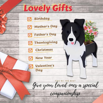 Border Collie Dog Planter, 9.45 x 5.94 x 13.39 Inches | Dog Flower Pot, Cute Animal-Shaped Plant Pot, Gifts for Women & Pet Lovers, Indoor and Outdoor Garden, Home and Office Decor