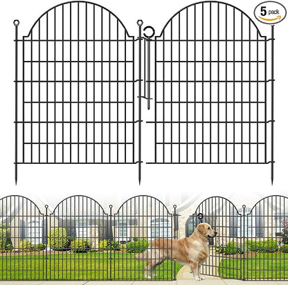 5 Panels Decorative Garden Fencing with Gate for Yard, 40in (H) x 11.8ft (L) No Dig Animal Barrier Fence, Rustproof Metal Wire Outdoor Dog Fences Panel Border with Temporary Ground Stakes