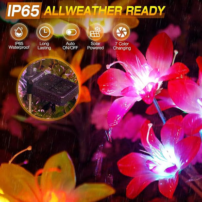 Aukora Solar Garden Lights, 10 Pack Lily Flower Waterproof, 7-Color Change | Landscape Decor Outdoor for Pathway Lawn Patio Yard Walkway,Holiday Gifts for Mom Women, 5 Beautiful Mixed Colors