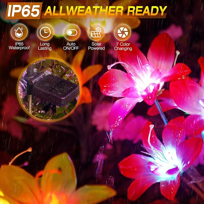 Aukora Solar Garden Lights, 5 Pack Lily Flower Waterproof, 7-Color Changing | Landscape Decor Outdoor for Pathway Lawn Patio Yard Walkway, Holiday Gifts for Mom Women, 5 Beautiful Mixed Colors