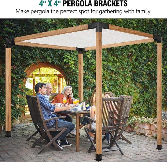 Pergola Brackets, 4 Pack Woodworks Pergola Kit 3-Way Right Angle Corner Bracket with Pergola Post Base for 4x4'' (Actual: 3.5x3.5'') Wood Beams Elevated Wood Stand Kit Pergola/Gazebo Kit