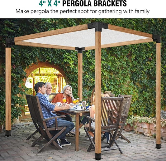 Pergola Brackets, 4 Pack Woodworks Pergola Kit 3-Way Right Angle Corner Bracket with Pergola Post Base for 4x4'' (Actual: 3.5x3.5'') Wood Beams Elevated Wood Stand Kit Pergola/Gazebo Kit