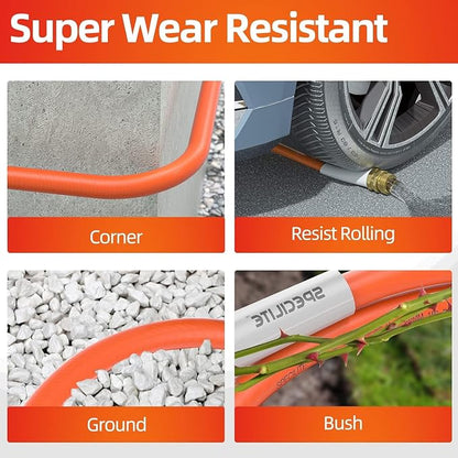SPECILITE Garden Water Hose 50 ft x 3/4 in Heavy Duty, Flexible and Lightweight, Burst 600 psi, Kink-less Hybrid Rubber Pipe for Backyard, 3/4'' Brass Fittings, Orange