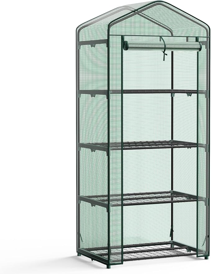 OLIXIS Mini Greenhouse with Durable PE Cover Roll-up Zipper Door, 27"x19"x63" 4 Tier, Small Greenhouse for Outdoors Indoor Balcony, Porch, Garden, Patio, Backyard Green Houses, Green
