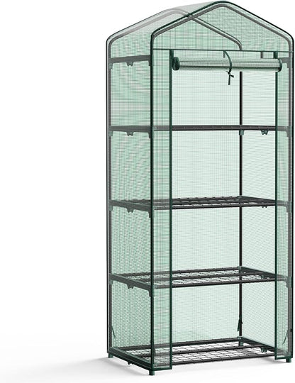 OLIXIS Mini Greenhouse with Durable PE Cover Roll-up Zipper Door, 27"x19"x63" 4 Tier, Small Greenhouse for Outdoors Indoor Balcony, Porch, Garden, Patio, Backyard Green Houses, Green