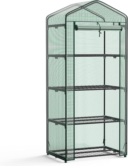 OLIXIS Mini Greenhouse with Durable PE Cover Roll-up Zipper Door, 27"x19"x63" 4 Tier, Small Greenhouse for Outdoors Indoor Balcony, Porch, Garden, Patio, Backyard Green Houses, Green