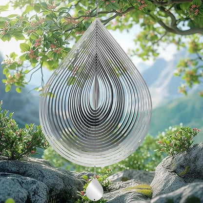 Stainless Steel Wind Spinners Outdoor Garden Decor, Gifts for Women Mom,3D Metal Reflective Bird Devices Deterrent to Keep Scare Woodpecker Pigeon Away Outside Patio Yard House(Silver Droplet,12 Inch)