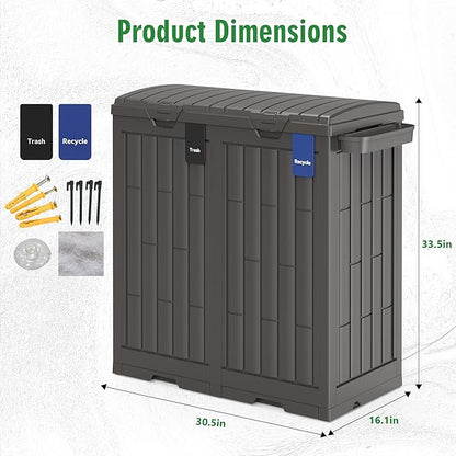 Outdoor Trash Can, 60 Gallon Garbage Can with Tiered Lid and Drip Tray, Waterproof Resin Waste Bin for Patio, Garden, Backyard, Deck, Brown