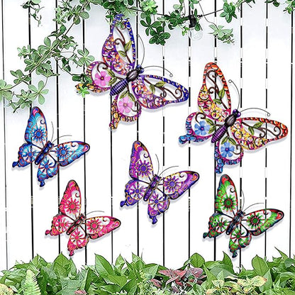 SUNREEK 6Pcs Metal Butterfly Wall Decor, 14Inch/9Inch Outdoor Butterfly Wall Art for Fence Garden Yard Room Patio Balcony Decorations