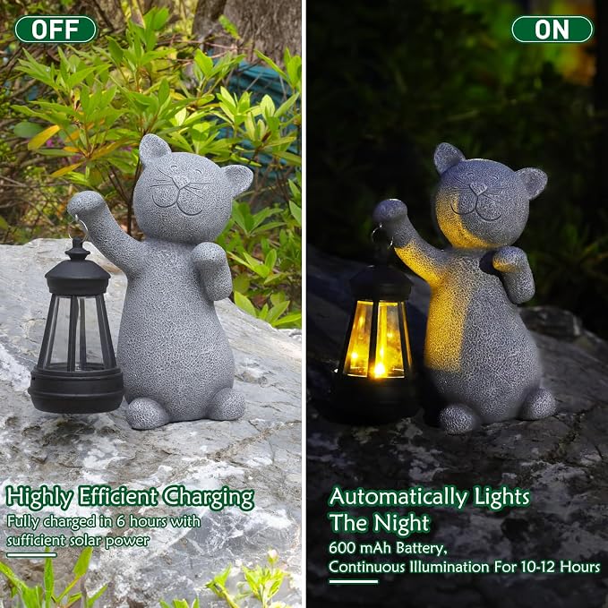 RICHIE Statues for Garden Decor，Solar Cat Outdoor Statues Outside Decor for Yard Art Lawn Ornaments Porch Patio Balcony Hoe House - Birthday for Grandma Mom Women