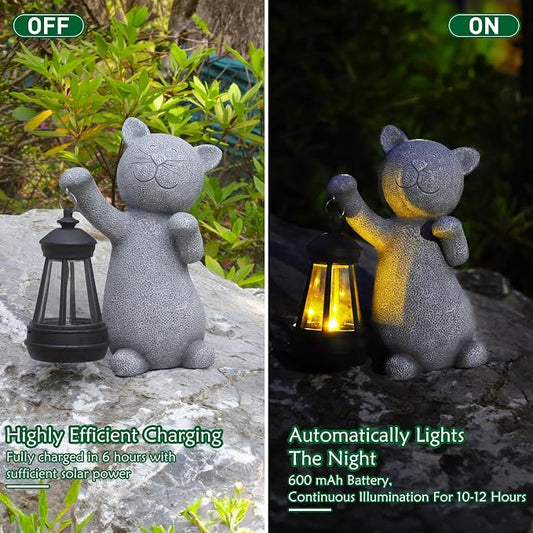 RICHIE Statues for Garden Decor，Solar Cat Outdoor Statues Outside Decor for Yard Art Lawn Ornaments Porch Patio Balcony Hoe House - Birthday for Grandma Mom Women