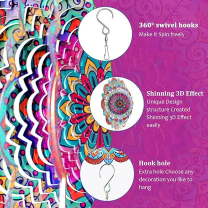 Goolyrusim Wind Spinner Mandala Sunflower, Wind Spinners for Yard Garden, 12in 3D Hanging Wind Sculpture Kinetic Metal Art Decor, Outdoor Decoration Ornament Mandala/Housewarming Gifts for Women/Men