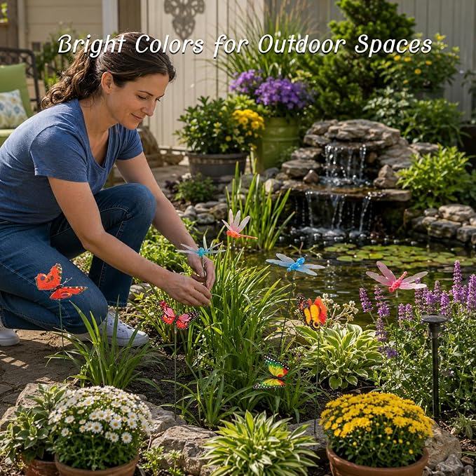 30PCS 3D Dragonfly Garden Stakes Butterfly Garden Stakes for Outdoor Decor | Waterproof Dragonfly Butterfly Decorative Garden Stakes for Flower Arrangements Outdoor Indoor Spring Garden Decor