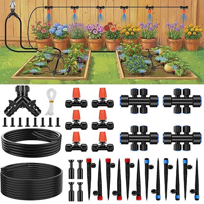 160FT Quick-Connect Drip Irrigation System Kit, Irrigation Kit with Adjustable Nozzles, 30FT 2/5" & 130FT 1/4" Tubing, Automatic Watering System for Garden, Raised Beds, Greenhouse