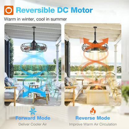 addlon 20 Inch Outdoor Ceiling Fan with Light for Patio, IP65 Waterproof Plug in Caged Hanging Fan, Remote Control, 3000-6000K Dimmable, 6 Speeds Reversible Outdoor Fan for Gazebo, Pergola, Porch