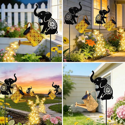 VOOKRY Solar Lights Outdoor,Watering Can with Elephant Silhouette Stake | Garden Gifts for Mom,Women&Garden Lovers Waterproof Metal Garden Water kettle,Decorative Yard Patio Lawn Pathway Decor(1Pack)