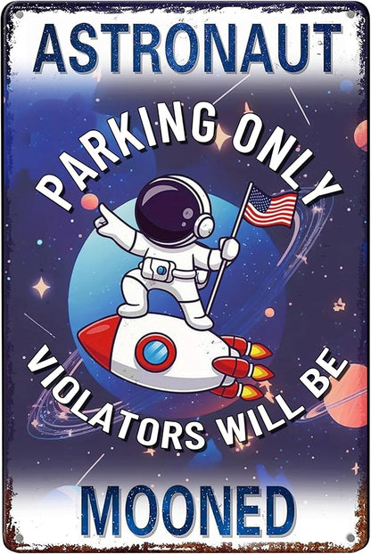 Funny Space Themed Decor Sign-Outer Space Room Decor for Boys,Space Themed Bedroom Space Them Gifts for Boys Decor(Astronaut Parking Only)8x12 Inches