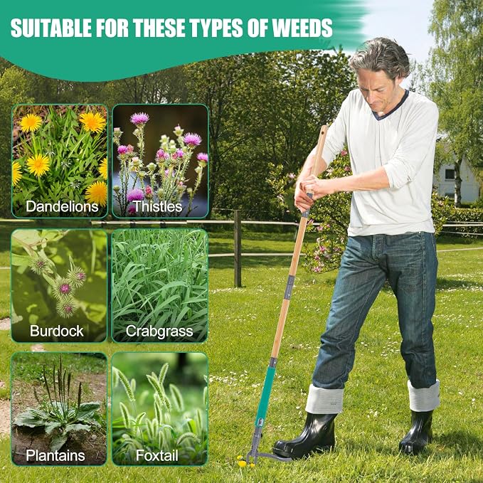 Pragmatist Stand Up Weed Puller Tool with Dual Weed Eject Tech, 4 Claw Steel Head Garden Tools 57.1" Long Handle Weeder, Heavy Duty No Bend Weed Remover for Dandelions, Thistles, Lawn and Yard