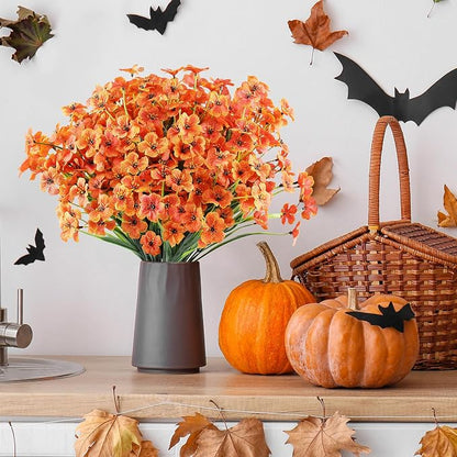 AGIRL 24 Bundles Artificial Fall Flowers Outdoor Indoor Decoration,Fake Plastic Flowers,Faux Mums Plant for Thanksgiving Fall Decor,for Hanging Outside Garden Front Door Porch Patio Window Box