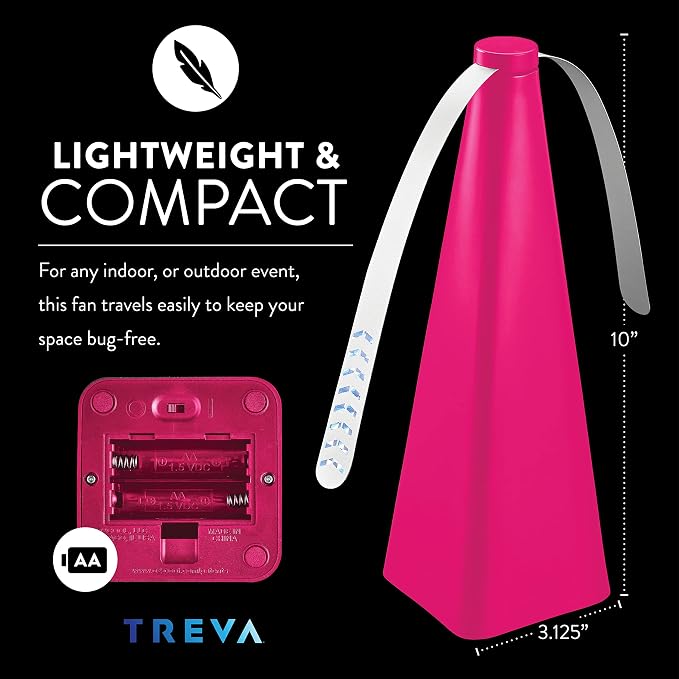Treva Chemical Free Bug Fan, Fly Deterrent with Holographic Blades to Clear Bugs, Mosquitoes, and Flies, Battery Powered Fly Fan, Pink (4 Pack)
