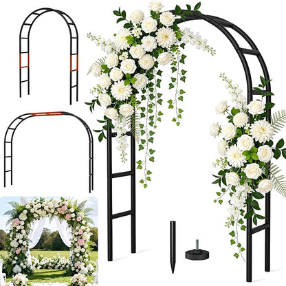Thickened Rustproof Garden Arch Metal Trellis for Climbing Plants Outdoor, Wedding Arch Garden Arbor Frame Archway 4.9 x8.1 or 7.9 x6.7Ft Flower Arches for Bridal Party Decoration (Black)