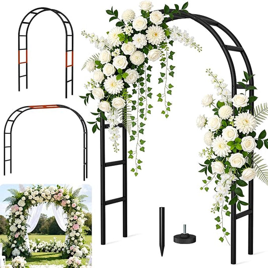 Thickened Rustproof Garden Arch Metal Trellis for Climbing Plants Outdoor, Wedding Arch Garden Arbor Frame Archway 4.9 x8.1 or 7.9 x6.7Ft Flower Arches for Bridal Party Decoration (Black)