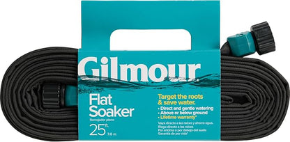 Gilmour 25' Black Flat Weeper Soaker Hose for Garden Beds, Drip Irrigation Outdoor Hose, Flexible Garden Hose for Vegetable Gardens, Flower Beds, Lawns, and Orchards