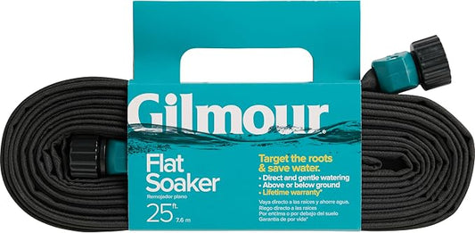Gilmour 25' Black Flat Weeper Soaker Hose for Garden Beds, Drip Irrigation Outdoor Hose, Flexible Garden Hose for Vegetable Gardens, Flower Beds, Lawns, and Orchards