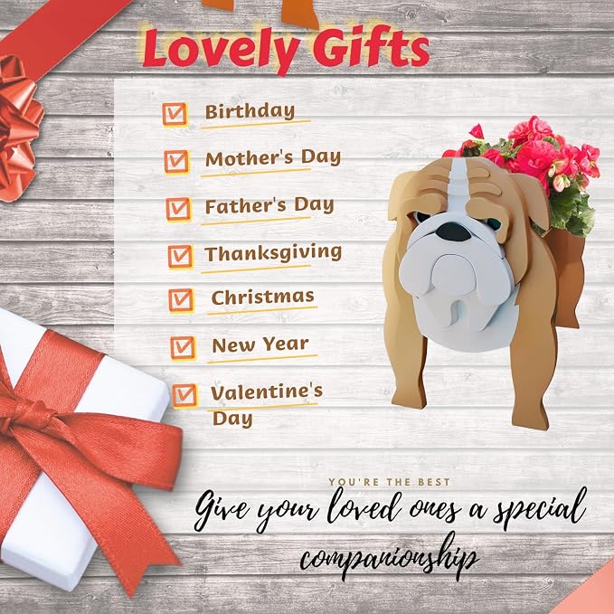 English Bull Dog Planter Plant Pots, 9.45 x 7.48 x 10.36 Inches | Cute Animal Shaped Plant Pot, Gifts for Women & Pet Lovers, Indoor Outdoor Garden Home Office Decor
