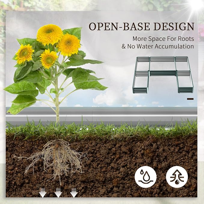 Outsunny 8 x 8ft DIY Raised Garden Bed, Large Galvanized Steel Planter Box with 5 Compartments, for Outdoor Plants, Vegetables, Flowers, Herbs, Easy Assembly, Green