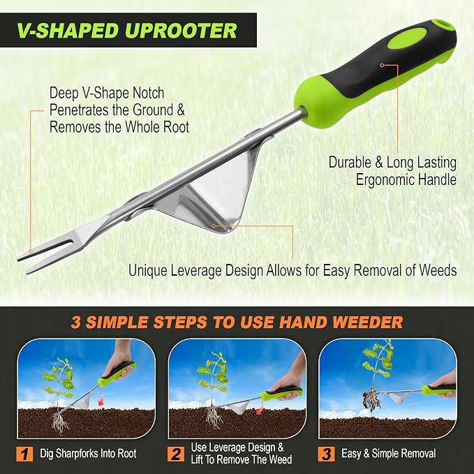 Weed Puller Kit, Crack Weeder Crevice Weeding Tool, Stainless Steel L-Shaped Hand Weeder Tool, Portable Manual Weed Puller Tool for Garden, Patio Lawn, Planting Weeding - 3 Pack