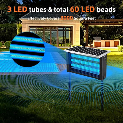 Solar Bug Zapper Outdoor for 3000 sq.ft, Waterproof Mosquito Zapper, Rechargeable Fly Zapper with 3 LED Tube,Cordless Solar Mosquito Killer for Patio Yard Garden Camping with 13W Solar Panel (9023A)