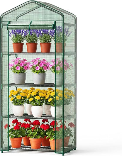OLIXIS Mini Greenhouse with Durable PE Cover Roll-up Zipper Door, 27"x19"x63" 4 Tier, Small Greenhouse for Outdoors Indoor Balcony, Porch, Garden, Patio, Backyard Green Houses, Green