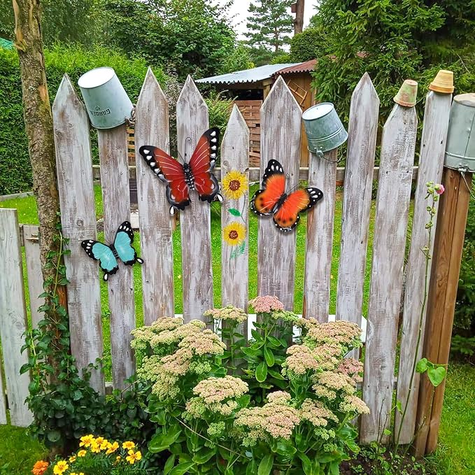 EASICUTI Metal Butterfly Wall Decor Butterfly Wall Art Hanging Sculpture for Indoor Outdoor Home Bathroom Living Room Bedroom Or Porch Patio Fence Orange Red Blue Set of 3