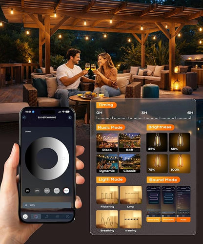Outdoor String Lights, 150 FT Patio Lights for Outside, Smart App & Remote Control with Timer, Dimmable with 4 Scene Modes, Warm White Waterproof LED Bulbs for Garden, Yard and Backyard Decor