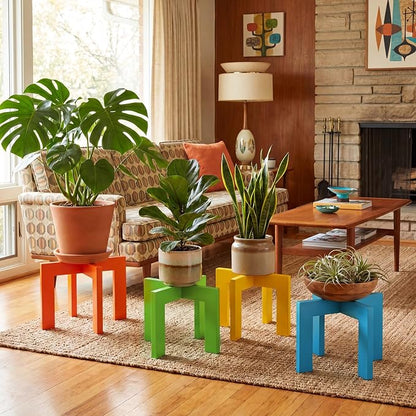 Amyhill 4 Pcs Wood Plant Stand Indoor Large Mid Century Modern Planter Stand Stable Sturdy Plant Holder Rustic Wooden Single Flower Stool Pot Holder Fit 5-15 Inch Pot for Indoor Lawn Garden Patio