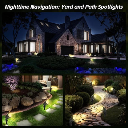 Spotlight Outdoor – 120V Plug-in, 2700K Warm White LED Landscape Spot Lights with RGB 3 Lenses for Yard, Garden, Lawn&Tree Decor, IP67 Waterproof, Perfect for Holidays&Everyday (4 Pack, Black)