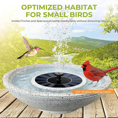 Solar Fountain Bird Bath of Outside Faux Rock Granite Look 12.5" Tabletop Water Bowl with 6 Nozzles Bird Bath Bubbler for Hummingbird Wild Birds Outdoors Garden Patio Lawn