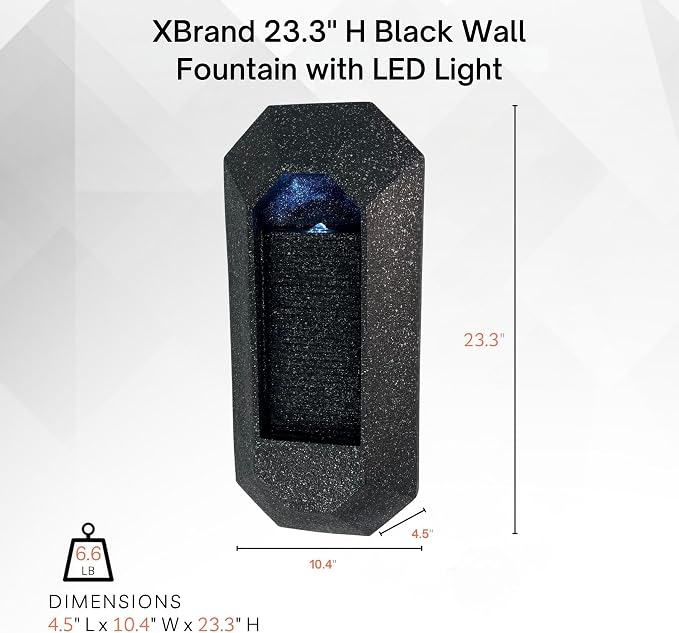 XBrand 23.3" H Black Wall Fountain with LED Light