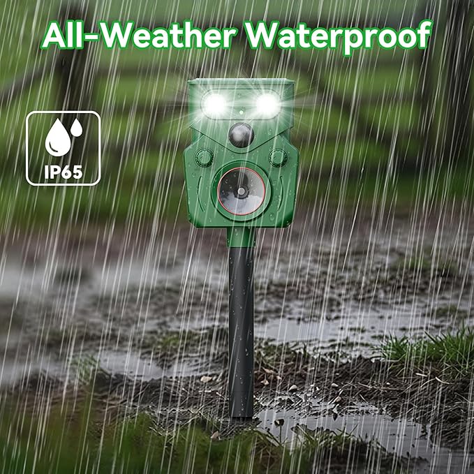 Solar Ultrasonic Animal Repellent Deer Repeller Repel Animals Outdoor Dog Repellent 2 Pack for Yard with Flashing Lights and 5 Working Modes for Garden Lawn Orchard