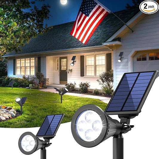 JEJOT 2 Pack Solar Lights Outdoor Waterproof,Cool White Light,2 Lighting Modes,Solar Powered Spotlights for Yard Garden Solar Spot Lights for Flag Landscape Auto On/Off
