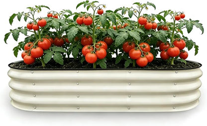 GrowHaus 4x2x1ft Galvanized Raised Garden Bed, Planter Boxes Outdoor Metal Garden Beds for Planting Vegetables Flowers Herbs Milk White