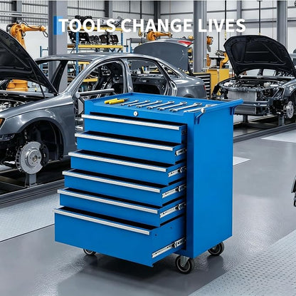 IDEALHOUSE Rolling Tool Chest, 6 Drawers Tool Storage Cabinet, Toolbox with Wheels, Portable Tool Cabinet Organizer with Locking System & Drawer Liners, Tool Storage Cart for Garage, Workshop, Blue