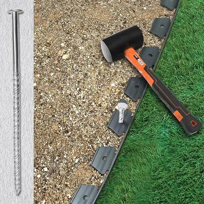 Artificial Turf Stakes Landscape Edging Stakes Spiral Stainless Steel Anchoring Spikes for Landscaping Edging, Weed Barrier, Lawn Edging,Tent Stakes, 6 in 76 Pcs