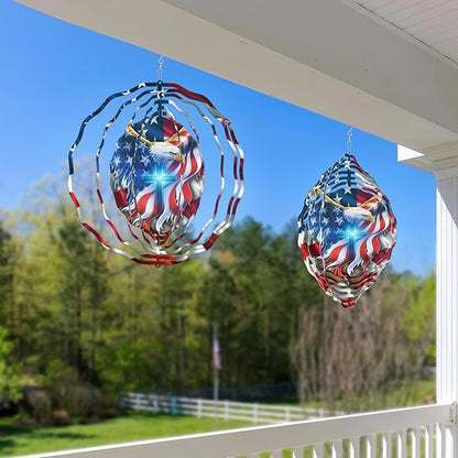 FLAGWIX American Eagle Decorations - 3D Stainless Steel Metal Wind Spinners 12 in - 4th of July Decorations for Window Yard Garden Patio, Patriotic Outdoor Decor, Eagles Gifts for Men Women Friends