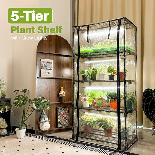 Indoor Greenhouse with Grow Light, Mini Greenhouse with 4 Pack 36W Grow Lights for Indoor Plant, Seed Start, Seedling, Seed Trays, 17.7" W x 29.5" L x 59" H