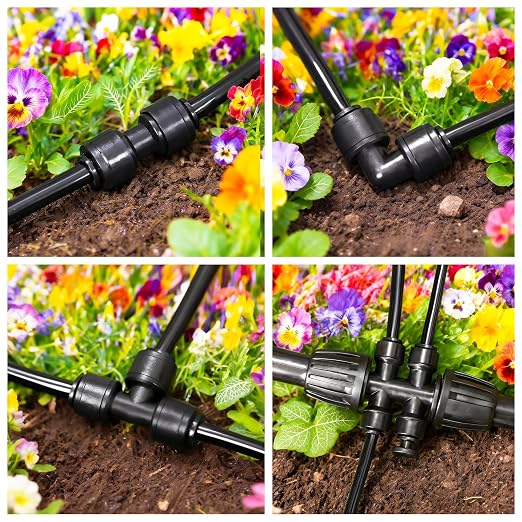1/4 Inch Drip Tubing Irrigation Fittings Kit - 40 Pieces Set 1/4'' Drip Line Push-to-Fit Connectors Includes 10 Tees 10 Coupling 10 Elbows 10 End Cap