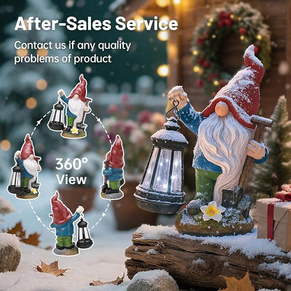Gnome Garden Decor Statue with Lantern, Solar Gnomes Outdoor Decorations with LED Lights, Lawn Decor Yard Ornament for Patio Balcony, Mother's Day Birthday Gift for Mom Grandma